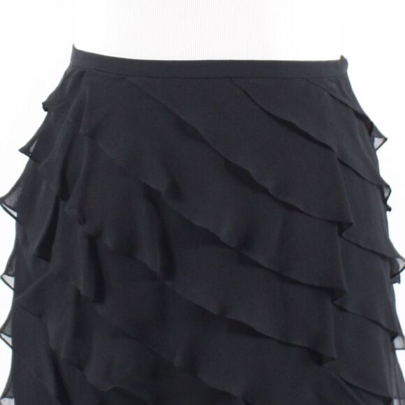 Black sheer silk TERI JON Rickie diagonal skirt 2 - Picture 2 of 8